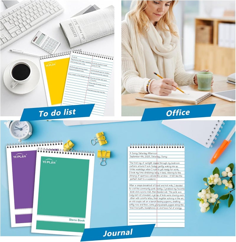 Yeplan Steno Pads Spiral Notebook 6x9 12 Pack, Top Spiral Notebook with Gregg Ruled White Paper, Notebooks & Writing Pads for School, College, Work, Office, Home, 60 Sheets, 6 Assorted Colors - Image 5